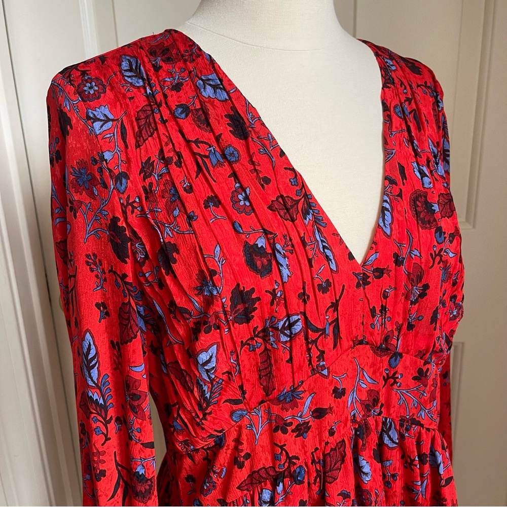 Red Floral Print Zara Long Sleeve Dress - Picture 4 of 7